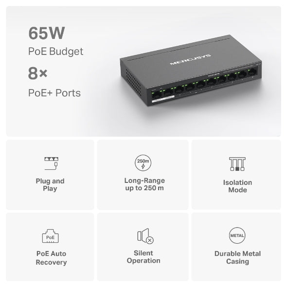 10-Port 10/100Mbps Desktop Switch with 8-Port PoE+ 10-Port 10/100Mbps Desktop Switch with 8-Port PoE+